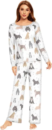 vvfelixl Women Pajama Sets American Bully Dogs Pajama Set for Women Long Sleeve 2 Piece Pj Set for Women S