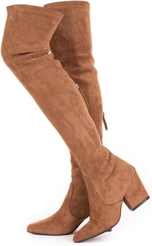 N.N.G Botas por encima de la rodilla para mujer hasta el muslo de gamuza Bloque de invierno bajo por encima de plano largo OTK Comfort Punta