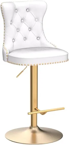 Vista 179 de Taburete de bar giratorio con respaldo copetudo, taburetes de bar ajustables en altura de mostrador, ribete de cabeza de clavo, silla de bar