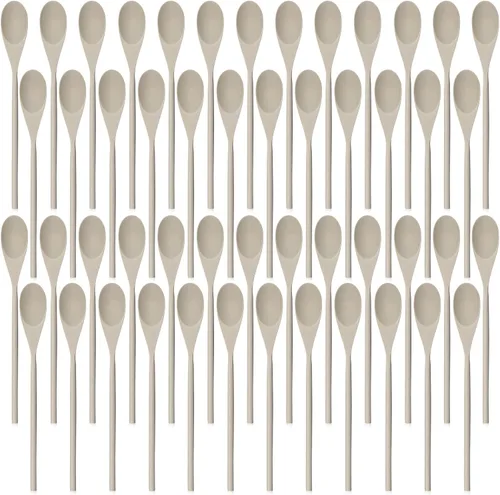Eaasty 50 cucharas de madera de 12 pulgadas para cocinar, cuchara mezcladora de madera, mango largo, utensilios de cocina ovalados para servir
