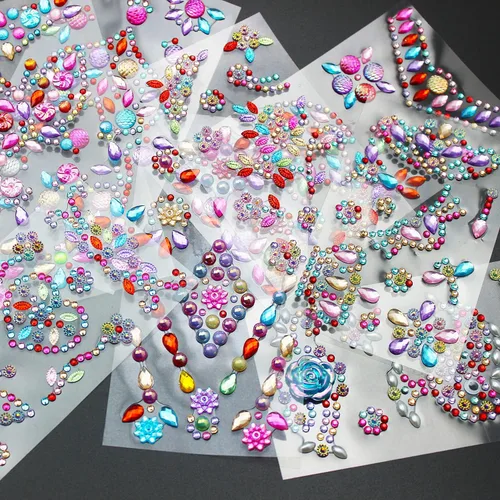 Vista 2 de 14 hojas de calcomanías de diamantes de imitación, joyas y gemas autoadhesivas para manualidades, álbum de recortes, multicolor
