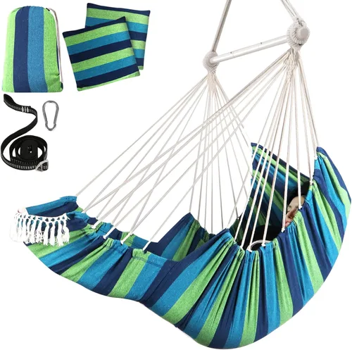 Vista 10 de Chihee Silla hamaca colgante con reposapiés, 2 cojines, máximo 500 libras, barra separadora de metal resistente, plegable, fácil almacenamiento