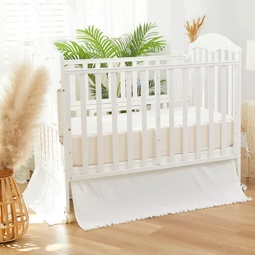 Vista 8 de Brandream Juego de ropa de cama para cuna para bebé, niña, niño, 100% algodón, 6 piezas, género, neutro, bohemio, color sólido, blanco, casa