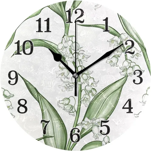 Vista 8 de KLL Clock Retro Lily of The Valley White Desk Clock Battery Operated Wall Clock Battery for Home 10Inch Gold