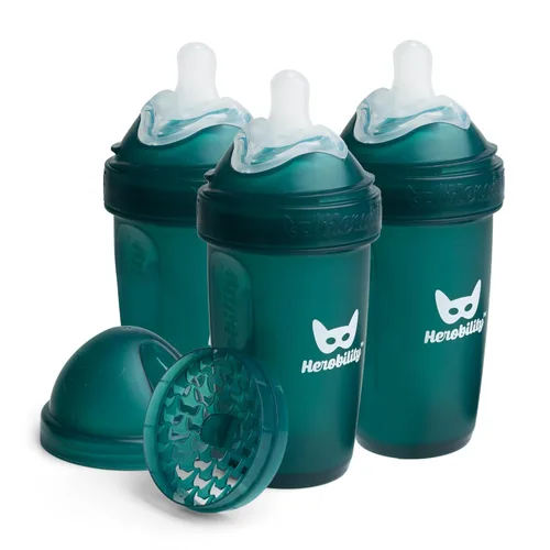Vista 7 de Herobility Botellas Anti-Cólico Dobles para Bebé – 5 fl oz/140ml – Paquete de 4 – Multicolor – Blanco, Gris, Rosa, Rosa de Hawthorn