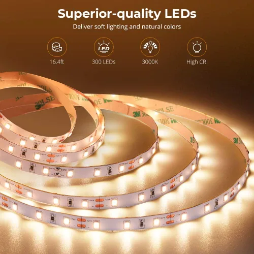 Vista 5 de Govee Tira de luces LED de color blanco cálido, 300 LEDs brillantes, tira de luz regulable de 3000 K de 16.4 pies con caja de control, luces LED