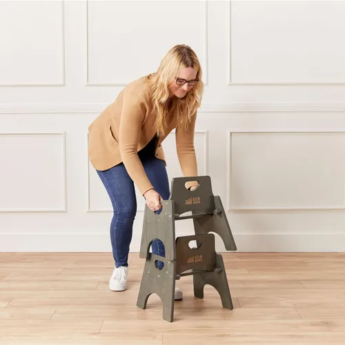 Vista 60 de ECR4Kids Silla apilable de madera para niños pequeños, 6 pulgadas, muebles para niños, lavado blanco, paquete de 2