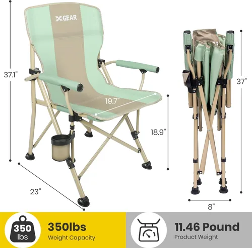 Vista 2 de XGEAR Silla de camping con reposabrazos duro acolchado, silla de campamento plegable resistente con soporte para tazas, bolsillos de almacenamiento
