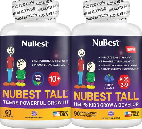 NuBest Bundle Tall 10+ 60 cápsulas para niños altos, 90 tabletas masticables | Apoyo del crecimiento de la altura para niños y adolescentes |