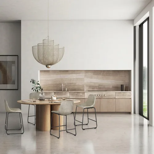 Vista 2 de Rfiver Taburetes de bar de cuero sintético PU Set de 2, Taburetes de pub industriales con respaldo y reposapiés, Sillas de bar modernas sin brazos