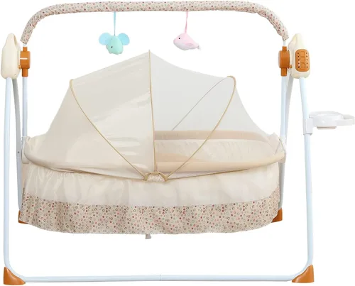 Vista 7 de TFCFL Cuna eléctrica para bebé, de 0 a 18 meses, columpio automático con música, capacidad de 55.1 lbs/55 libras, cuna plegable para bebé