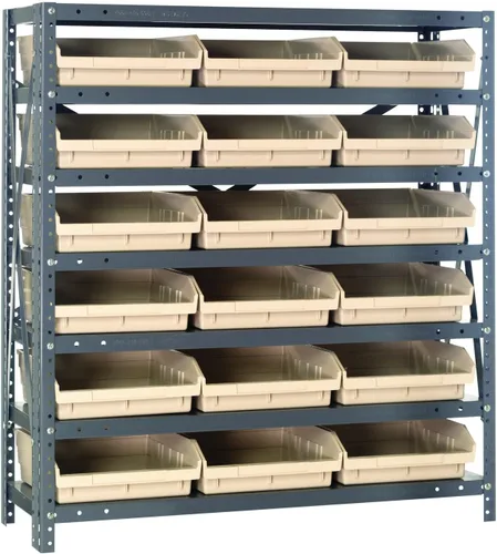 Vista 48 de Quantum QSBU-245BK Heavy Duty Shelving Unit with (7) Shelves and (24) QUS245 Black Bins for Garage Warehouse Storage Distribution 400 lb Load
