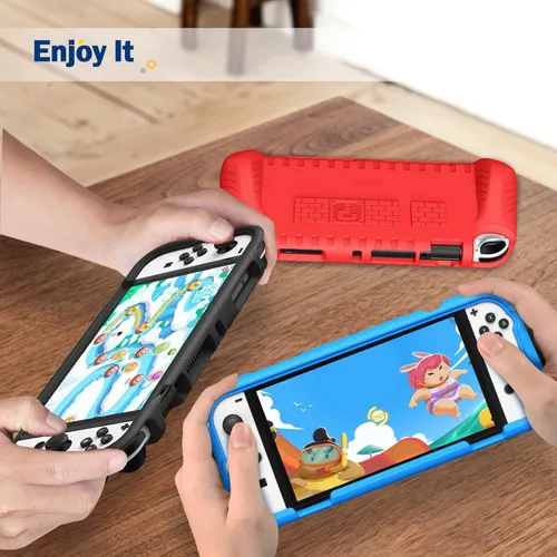 Vista 7 de Fintie Kids Case for Nintendo Switch OLED Model 2021 with 2 Game Card Slots - Kids Friendly Ultralight Shockproof Protective Cover, Ergonomic Grip
