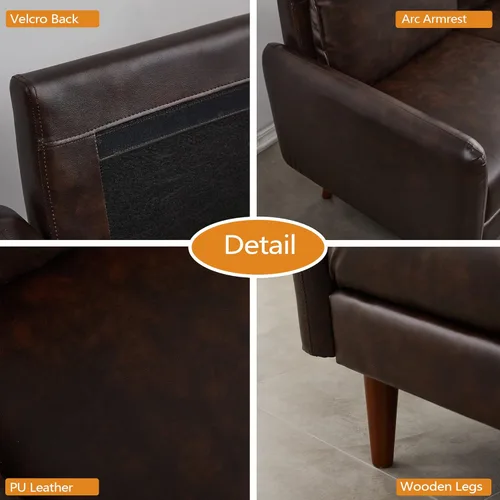Vista 11 de INSTORY Sofá de cuero Sofá moderno con patas de madera para sala de estar Oficina - Gris oscuro