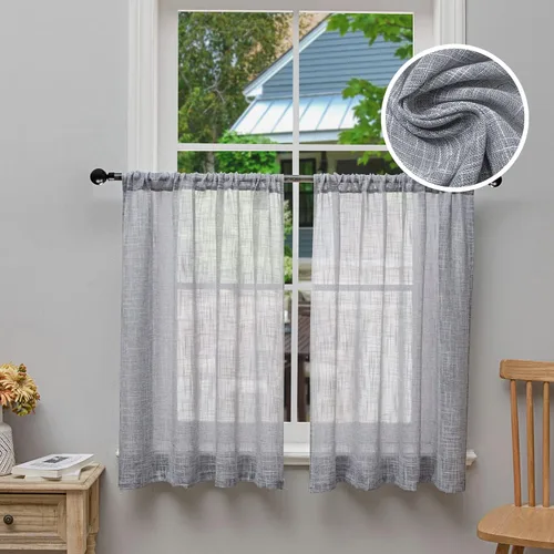 Vista 8 de Beda Home Cenefa de cortina texturizada de lino para cocina y sala de estar; cenefa corta rústica para ventana pequeña, dormitorio, sótano