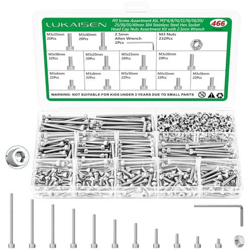 Vista 21 de Kit surtido de tornillos M4 de 271 piezas, cabeza de botón de acero inoxidable 304, tornillos hexagonales, tuercas, arandelas y llaves