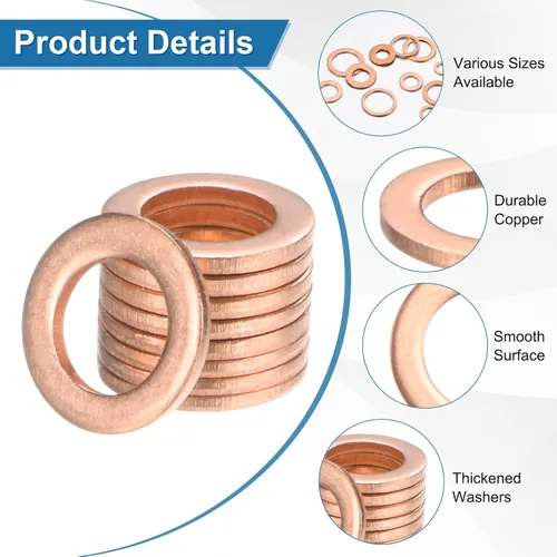 Vista 2 de M METERXITY Paquete de 30 arandelas de cobre, arandelas métricas de sellado de cobre M6x10x1mm para pernos, tornillos, tuercas
