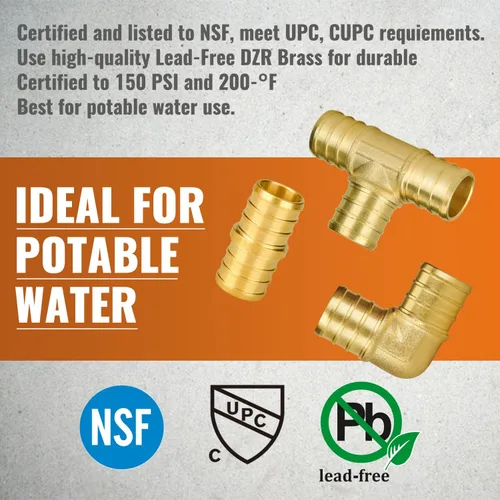Vista 5 de SUNGATOR Paquete de 36 accesorios PEX de 3/4 pulgadas, 12 acoplamientos en T de codo, sin plomo latón Pex surtido de 3/4 pulgadas, certificado