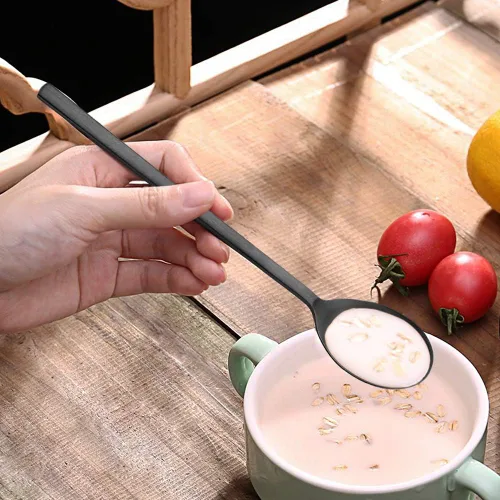Vista 5 de Cuchara de sopa, cucharas coreanas, 8 cucharas de sopa asiática de acero inoxidable, mango largo de 8.5 pulgadas, cucharas de ramen coreano