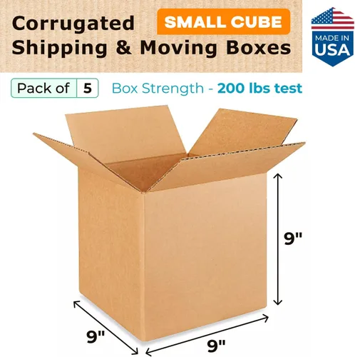 Vista 2 de Cajas de mudanza y envío de cubos pequeños de 9 x 9 x 9 pulgadas (paquete de 5) – Extra resistentes 200 libras frente a las regulares – Cajas