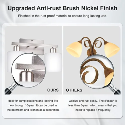 Vista 5 de Lámpara de tocador de baño sobre espejo con níquel cepillado, modernos apliques de pared de 2 luces para dormitorio, sala de estar, decoración