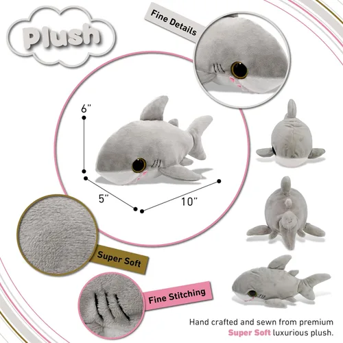 Vista 3 de Puzzled Peluche de tiburón de peluche, suave y abrazable, tiburón gris, adorable juguete de peluche de tiburón para jugar, lindos regalos de vida