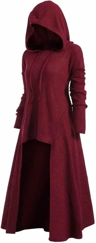 Womens Vintage Cloak Punk Style Hooded Retro Shirt Dress Plus Size Pullover Dress Sweatshirt Costume Blouse Tops