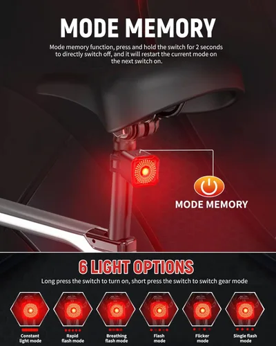 Vista 8 de DARKBEAM Luz trasera de bicicleta con pantalla LED, 6 modos de luz recargable USB-C, luz trasera de bicicleta impermeable IP55 para conducción