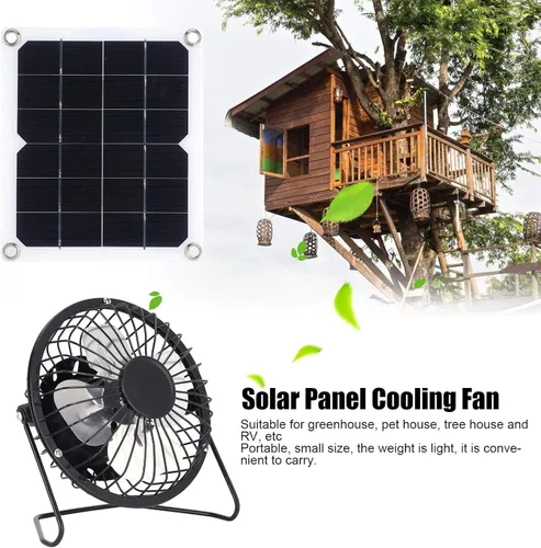 Vista 4 de Ventilador de panel solar de 10 W, generador de energía fotovoltaica flexible monocristalino con ventilador de enfriamiento, panel solar