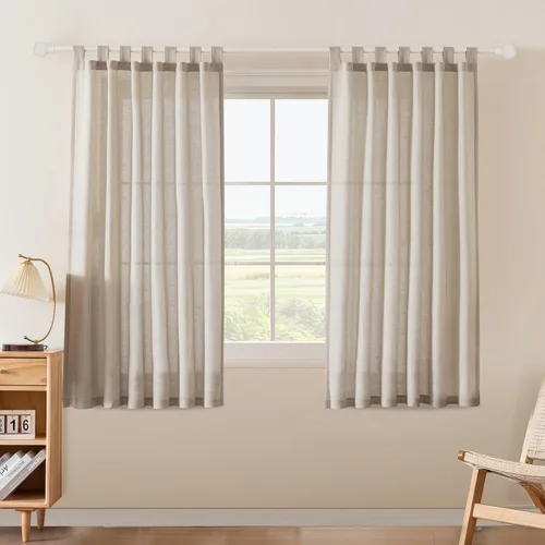 Vista 13 de FantasDecor Cortinas de lino de 63 pulgadas de largo, 2 paneles con pestañas superiores para sala de estar/dormitorio, cortinas texturizadas de lino