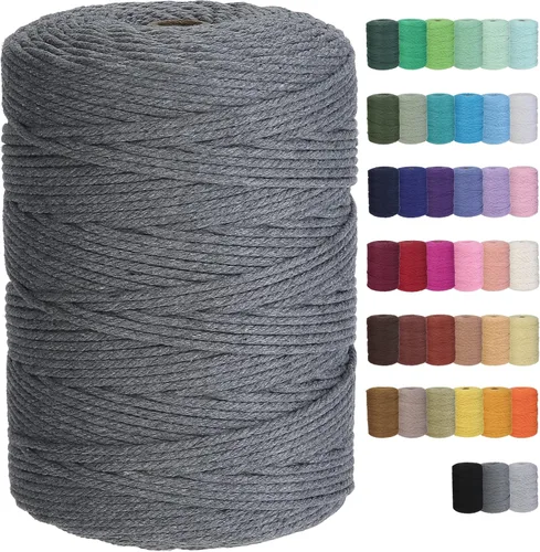 Vista 22 de Cuerda de macramé de algodón de 3 mm, 328 yardas, suministros de macramé de color natural, cuerda de algodón suave para colgar plantas, colgador