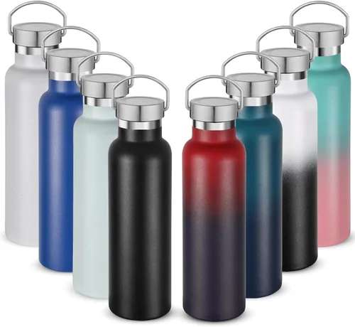 Vista 46 de Neihepal Paquete de 4 botellas de agua aisladas de 20 onzas, botella deportiva de doble pared de acero inoxidable con tapa de asa, termo