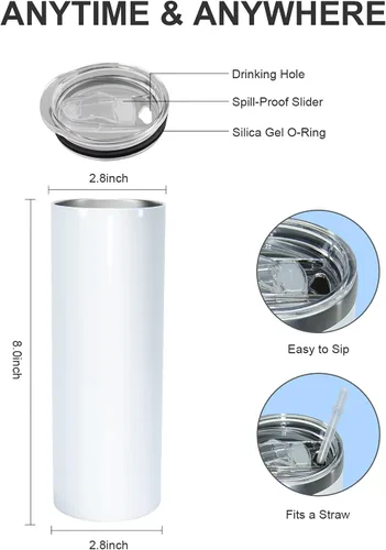AGH Paquete de 25 vasos de sublimación a granel, vaso luminoso delgado de 20 onzas que brilla en la oscuridad con tapa y pajilla, vaso de café