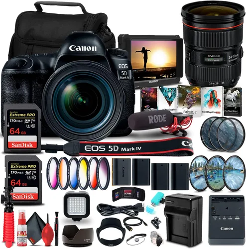 Canon Cámara DSLR EOS 5D Mark IV con lente f/4L de 0.945-2.756 in (1483C018) + lente Canon EF 0.945-2.756 in f/2.8L II USM (5175B002) + monitor 4K +