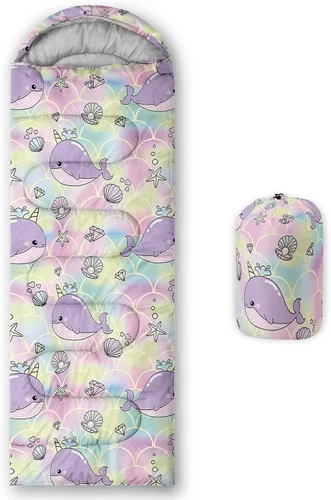 Vista 22 de Saco de dormir para niños y niñas, estampado de ondas azules, ligero, cálido, portátil, para exteriores, interiores, impermeable, resistente al