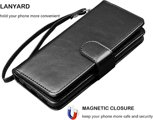 Vista 6 de Njjex Funda tipo cartera para iPhone 15 Plus de 6.7 pulgadas 2023, para iPhone 15 Plus, 9 ranuras para tarjetas, soporte de crédito de Negro