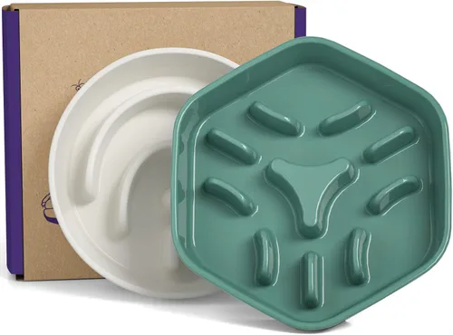 LE TAUCI PET Cuenco de cerámica para perros de alimentación lenta, 1.5 tazas de comida para perros de alimentación lenta, color blanco, 3 tazas de