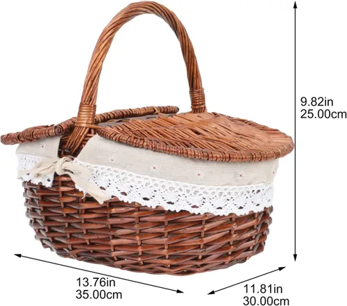 Vista 3 de Cestas de mimbre de mimbre para pícnic, cesta de almacenamiento de sauce, cesta de picnic con asa y tapas dobles para picnic, camping, al aire