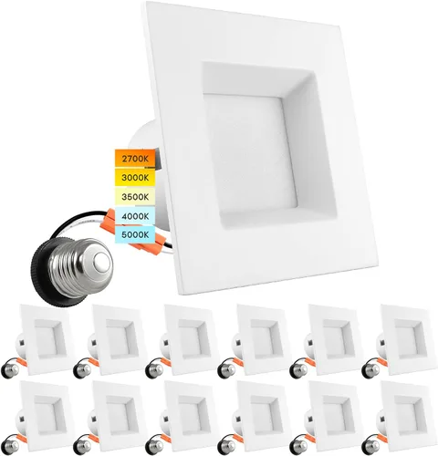 Vista 9 de LUXRITE Luces LED empotrables cuadradas de 4 pulgadas, temperatura de color CCT seleccionable 2700K 3000K 3500K 4000K 5000K, luces
