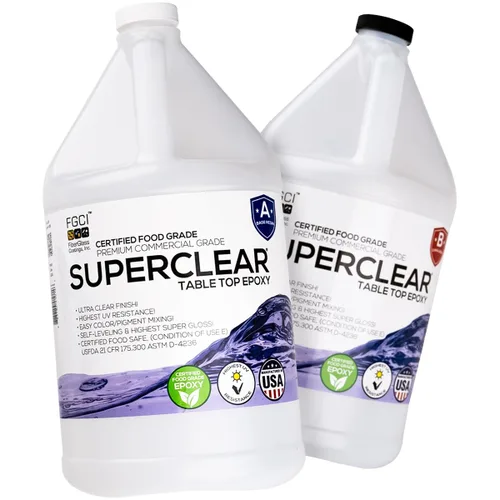 Vista 13 de Superclear - Kit de taza de resina epoxi de 1 galón, capa 1:1 transparente Self-leveling coating for bar tops, countertops, tumblers & wood.
