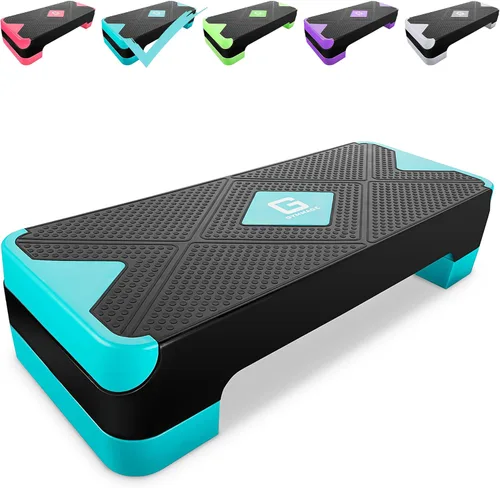 Vista 8 de GYMMAGE Stepper aeróbico de entrenamiento ajustable, plataforma de ejercicios aeróbicos con 2 elevadores, plataforma de ejercicios para fitness