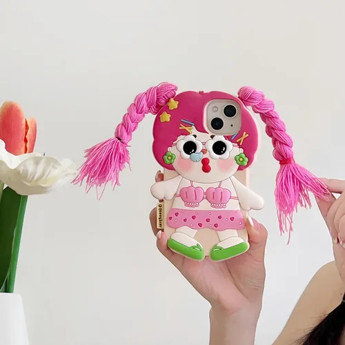 Vista 2 de Funda para iPhone 11, Fundas de teléfono 3D Kawaii divertidas y lindas con chicas de dibujos animados con cabello largo, funda de silicona de gel