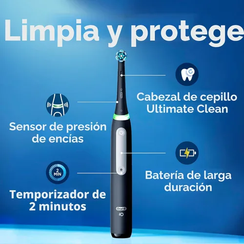 Vista 2 de Oral-B iO Deep Clean Cepillo de dientes recargable eléctrico, negro con iO Series 3 Limited, 2 cabezales de cepillo y estuche de viaje - Sensor