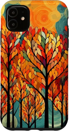 Vista 8 de iPhone 16 Otoño y coloridas hojas y árboles de otoño, funda temática de color de otoño