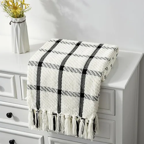 Vista 8 de CREVENT Manta de punto bohemio de granja para sofá, silla, cama, decoración del hogar, suave, cálida, acogedora, ligera para primavera, verano