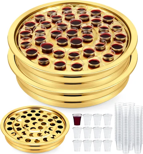 Vista 14 de Zhehao Juego de bandejas de comunión para iglesias, platos para iglesia con vasos desechables (dorado)