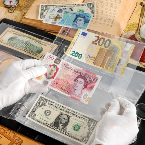 Vista 5 de 20 hojas de páginas de moneda para colección de papel moneda, 3 bolsillos, fundas para monedas/soporte para monedas, páginas de álbum para billetes