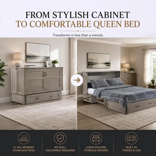 Vista 3 de Night & Day Muebles Poppy - Cama de madera flotante cepillada con colchón Murphy, Queen