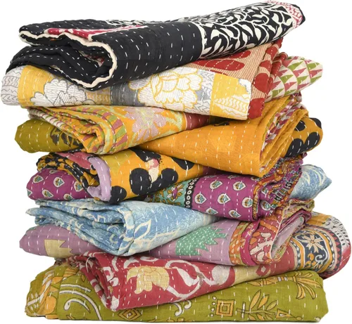 Vista 8 de Venta al por mayor, cobijas tribales Kantha, lote variado, estilo vintage, acolchados de algodón para cama, con parches antiguos (3)