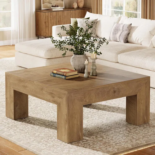 Vista 8 de Tribesigns 39.4-Inch Square Coffee Table for Living Room, Farmhouse Accent Center Cocktail Table with Sturdy Wooden Legs, Easy Assembly, MDF, Black